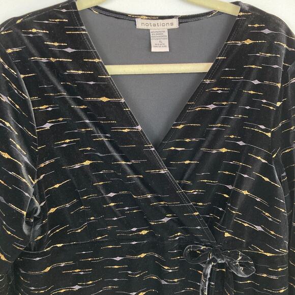 Vintage Womens L Black Velvet Metallic Babydoll Asymmetric Top Holiday Glam - Picture 4 of 7